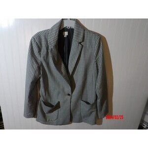 A NEW‎  Day Oversized Plaid One Button Blazer Size L Pocket Blue Gray Academia